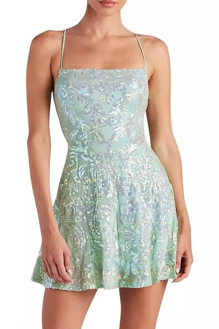 Mila Pailletten Mini Jurk - Groen
