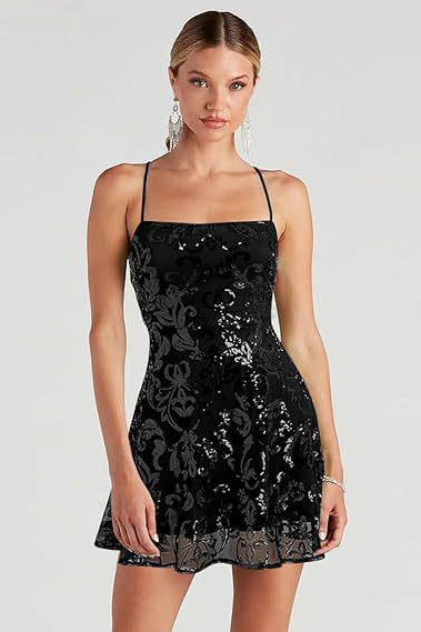 Mila Pailletten Mini Jurk - Zwart