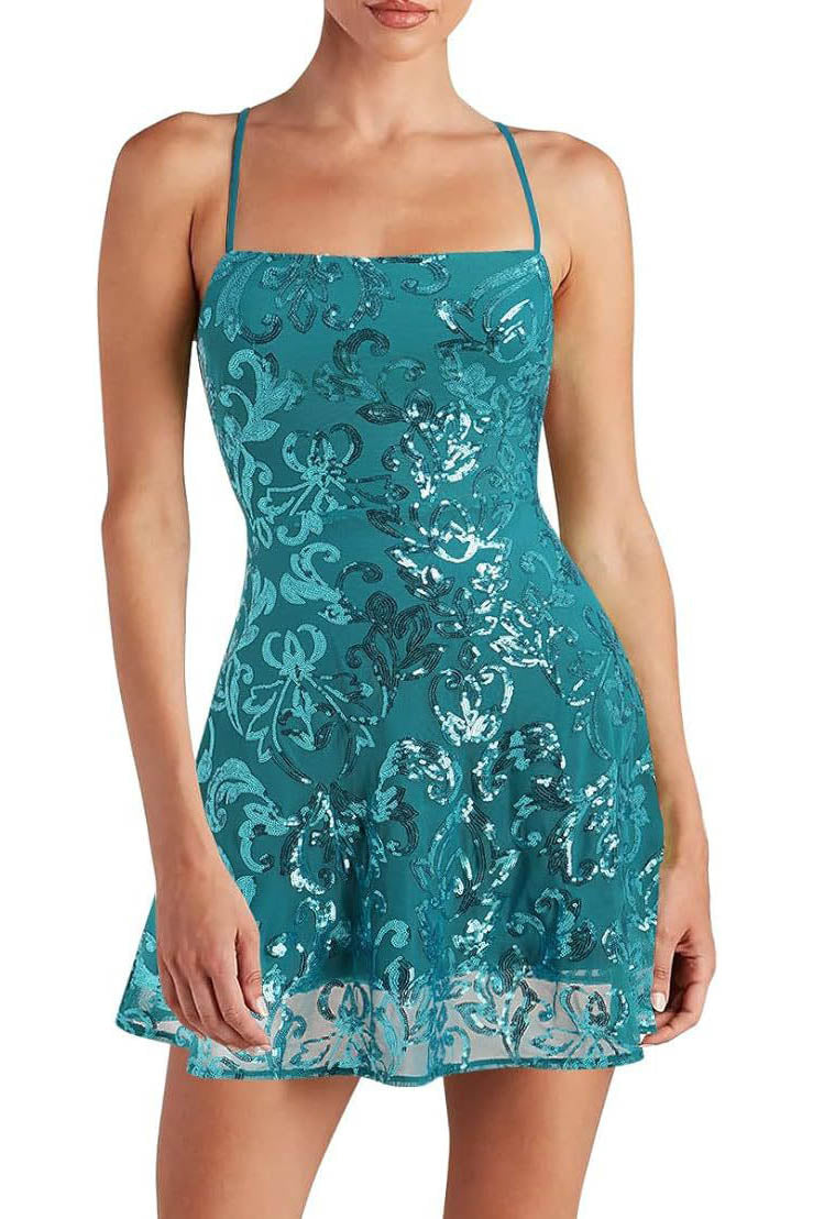 Mila Pailletten Mini Jurk - Blauw