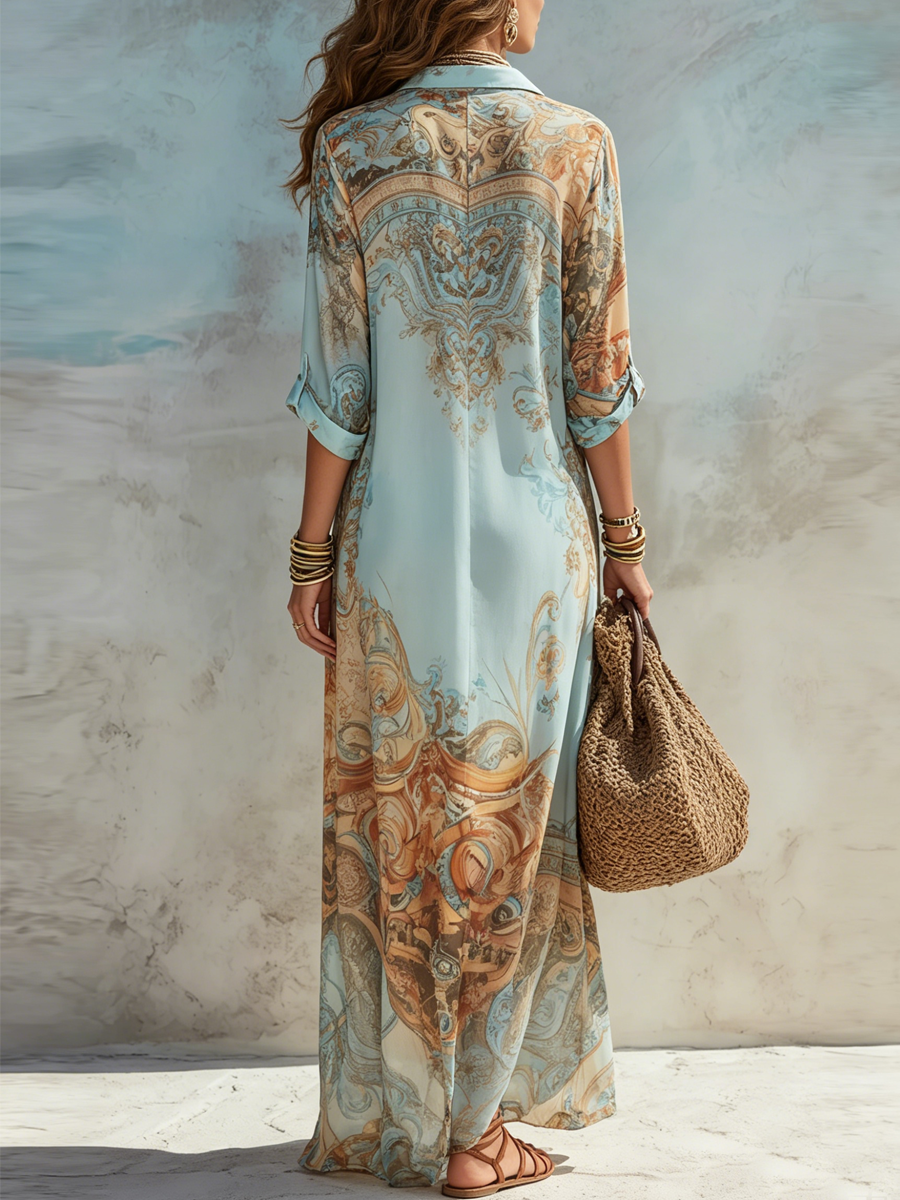 Lien | Mediterrane Blousejurk - Blauw