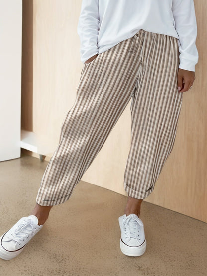 Fleur | Gestreepte Broek - Bruin
