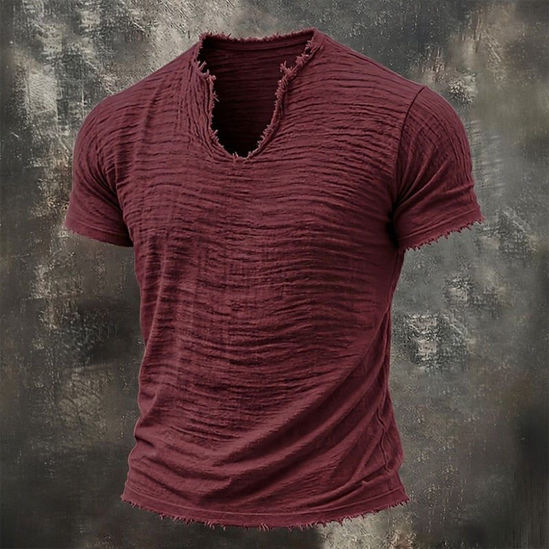 Vintage V-Hals T-Shirt Bordeauxrood