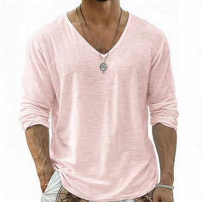 Lars Linnen V-Hals Longsleeve Shirt Roze